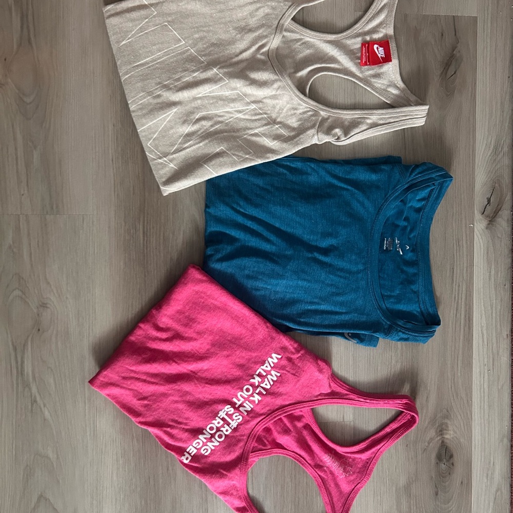 Set of Three Gym Tops - Pink, Teal, Beige
